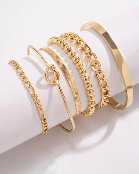 Women Set of 5 Gold-Plated Link Bracelets 1