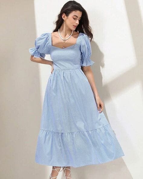 Women Checks Fit and Flare Dress 1