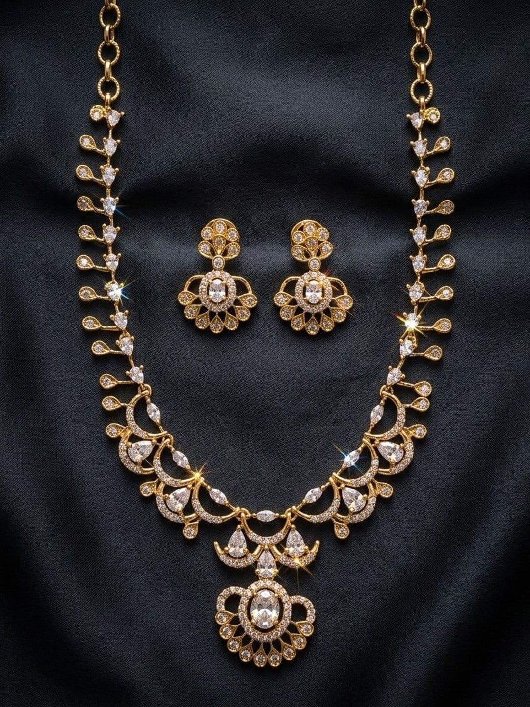 Talish Gold-Plated American Diamond Necklace and Earrings 1